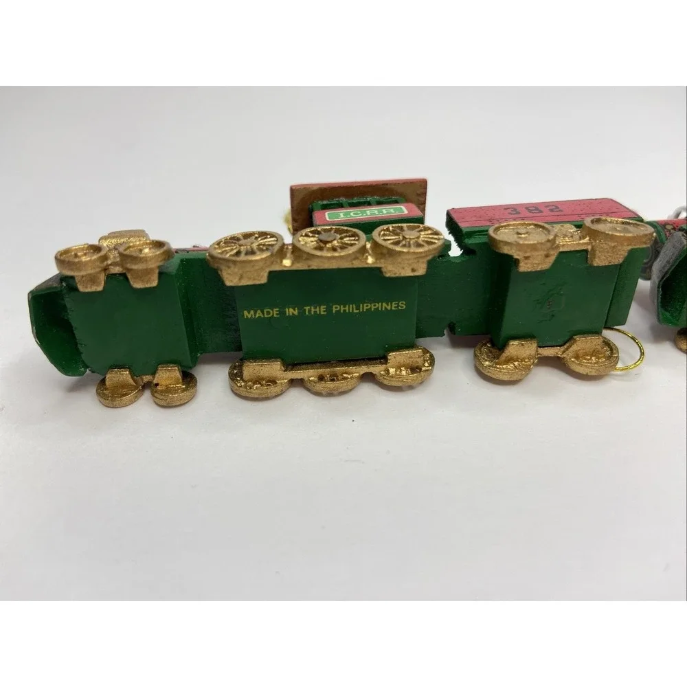 Vintage Wooden Train Christmas Ornaments Set of 3‎ ICRR 382 Steam Engine